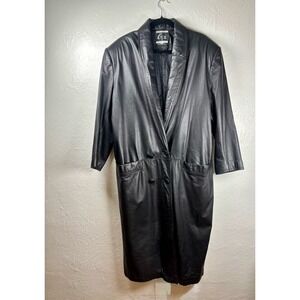 Y2K Genuine Leather Jacket Sz L Matrix Statement Shoulders Goth 90s Retro Duster